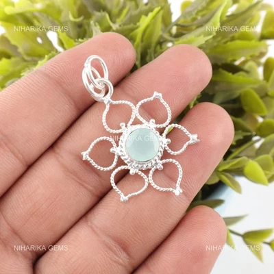 Acqua Calcedonio Pietra Sorella Fatto a Mano Nuovo Ciondolo Gioielli 925 Argento - Immagine 1 di 4