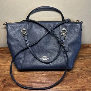 Coach Kacey Satchel Black Refined Pebbled Leather Navy Blue - Picture 1 of 8