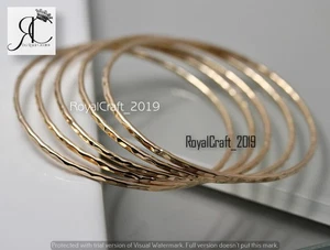 5 Pcs Set mm Solid Gold Brass Minimalist Hammered Thin Bangle Bracelet Jewelry - Picture 1 of 5