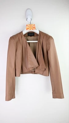 Белая замша укороченный водопад кожаная куртка в желтовато-коричневый размер XS/UK6 - Изображение 1 из 4