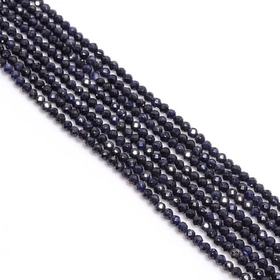 Pedra preciosa de safira azul natural redonda micro contas facetadas 2,5-3 mm fio 12,5" - Imagem 1 de 2