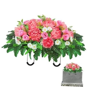 Headstone Flowers – Artificial Cemetery Flowers for Grave, Artificial Pink - Picture 1 of 7