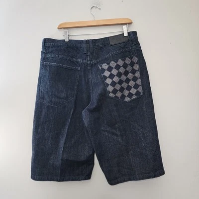 Vintage Y2k Sean John Baggy Shorts Mens 36 Blue Dark Embroidered Skater Jorts  - Image 1 of 4
