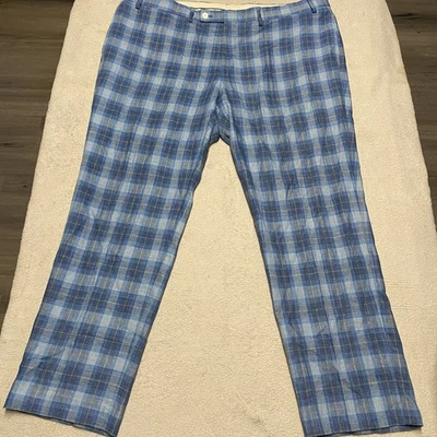 Pantalones Lauren Ralph Lauren Para Hombre 42x30 Azul Cuadros Mezcla de Lino Pantalón Preppy Foto 1 de 4