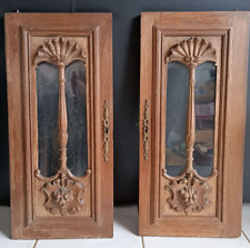 Pair French Antique Architectural Lion Head Panel Glass Door Solid Oak Wood
