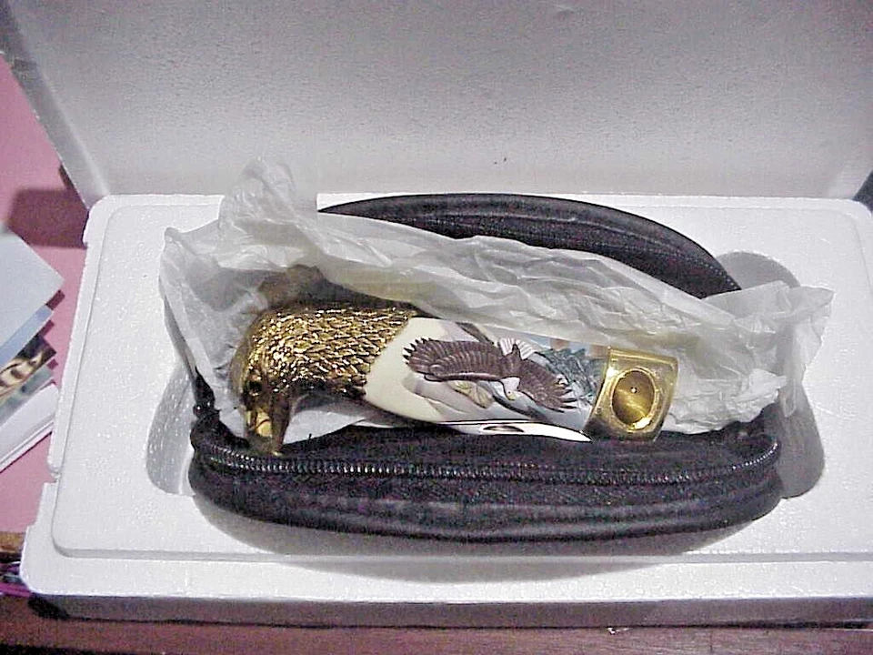 Cuchillo Great American TIGER EYE GOLD EAGLE con CAJA DE BOLSA Y CAJA DE ETIQUETAS Foto 1 de 4