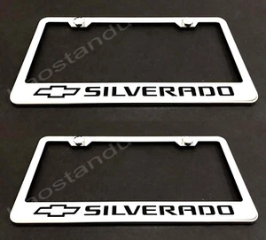 2xSILVERADO STAINLESS Chrome License Plate Frame w/screw Caps (Style L) - Picture 1 of 1