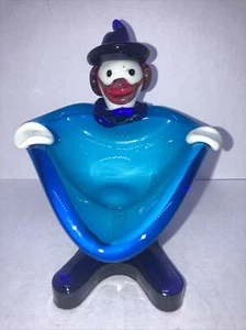 VINTAGE MURANO ART GLASS CLOWN Blue ASHTRAY OR BOWL 5”x 4” - Picture 1 of 5