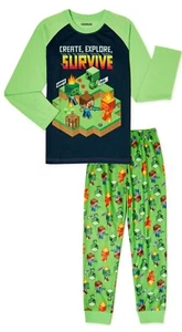 Boys XS(4/5) 2 Pc Pajamas Set Licensed Minecraft Graphics LS Crew Neck Jersey  - Picture 1 of 4