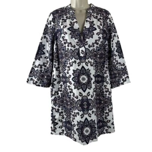 Boden Women's Dress White Paisley Boho Long Sleeves V Neck Shift Dress Size 6R - Picture 1 of 8