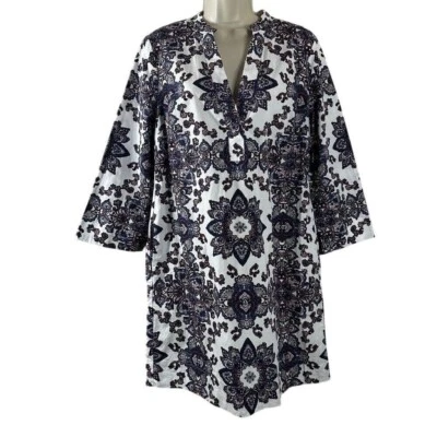 Vestido para mujer Boden blanco cachemir boho mangas largas cuello en V vestido recto talla 6R Foto 1 de 4