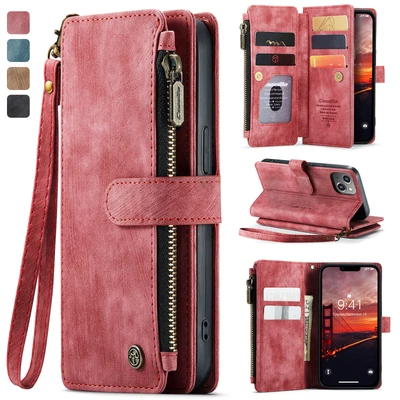 For iPhone17 16 15 14 11 Pro Max 8 Wallet Cases Leather Zipper Flip Stand Covers - Image 1 of 4
