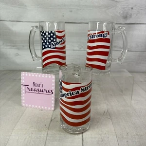 Patriotische US-Flagge AMERIKA STARK Klarglas Henkel 12 Unzen Krug Becher Set 3 - Bild 1 von 13