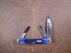 New Never Used Case XX 6344 SS 3 Blade Medium Stockman Blue Bone Pocket Knife - Picture 1 of 19