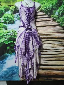 MEDIEVAL TIERED PURPLE WHITE TIE DYE PIXIE CORSET LONG DRESS REG 10-14 86-100CMS - Picture 1 of 5