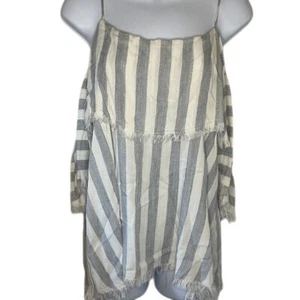 Umgee Lightweight Striped spaghetti strap off shoulder Blue White Blouse Small - Picture 1 of 6