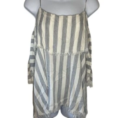 Umgee Lightweight Striped spaghetti strap off shoulder Blue White Blouse Small - Image 1 of 4