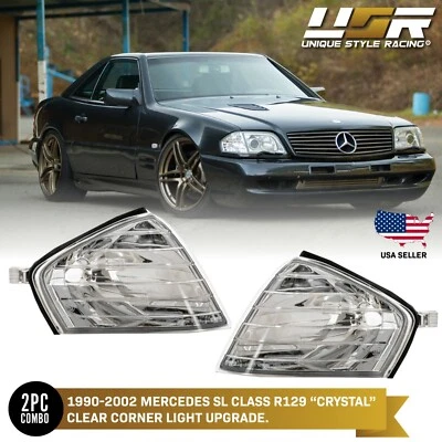 Fits 1990-2002 Mercedes Benz SL Class R129 EURO Crystal Corner Light Lamp Pair Foto 1 de 4