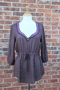 Free People Top Blouse India Silver Metallic Deep V Plunge Draw String Waist Med - Picture 1 of 6