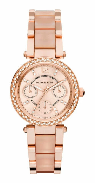 Michael Kors Mini Parker 33 mm Stainless Steel Case Women's Rose Gold Wrist Watch - (MK6110)