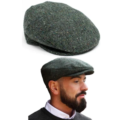 Hanna Hats Men's Irish Flat Cap Green Vintage Tweed  Hat 100% Wool - Image 1 of 4