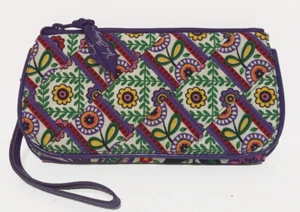 NWOT Vera Bradley CrissCross Wristlet Wallet w Purple Faux Leather Trim - Picture 1 of 3