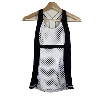 Sujetador LULULEMON Talla 2 Negro Blanco Lunares Top FAST TRACK Espalda Corredora Estante M20 Foto 1 de 4
