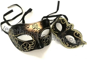 Juego de máscaras de bola de mascarada de oro negro disfraz burlesco aniversario fiesta sorpresa - Imagen 1 de 8