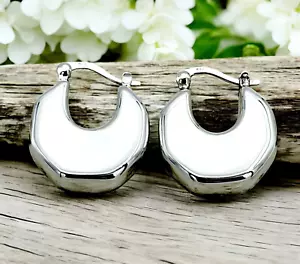 925 Sterling Silver Chunky Hoop Earrings, Lightweight Design 1406 - Picture 1 of 3