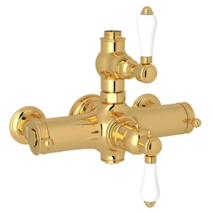 Rohl Exposed Thermostatic Mixing Valve With Porcelain Lever Handles Brass Finish - Picture 1 of 7