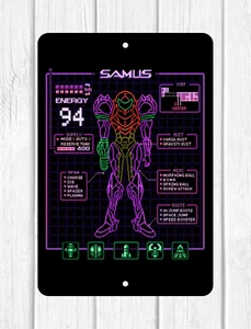 METROID SAMUS STATISTIKEN DESIGN INDIVIDUELLES 8"X12" METALL WANDSCHILD - Bild 1 von 1