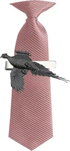 B4 Large Pheasant BLACK English pewter emblem on a silver Tie Clip 4cm - Picture 1 of 1