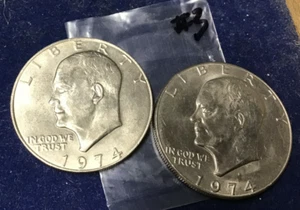 Lot of 2 Coins - 1974 P & 1974 D Eisenhower 'IKE' Dollars from My Set wholesale - Picture 1 of 6