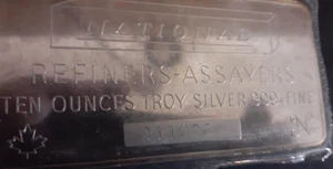 10 Oz .999+ Fine Silver National Refiners-Assayers Silver Bar Ingot - #011426 - Picture 1 of 6