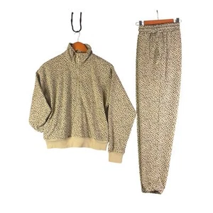 Fabletics Cozy Fleece Half Zip Sweat Suit Animal Print Leopard Womens Small EUC - Picture 1 of 14
