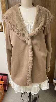 Cárdigan de gamuza sintética Love Token Valentina suéter piel de conejo real cuello M Foto 1 de 4