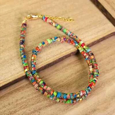 Gargantilla delicada con cuentas de tubo de piedras preciosas de jaspe sedimento marino galaxia Foto 1 de 4