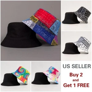 Bandanna Paisley Tie Dye Bucket Hat Cap Double-sided Fisherman's Cap Men Women - Picture 1 of 12