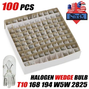 100 Pack 194 Halogen Signal Wedge Bulb T10 3W3 168 White Light Turn Lamp Marker - Picture 1 of 8