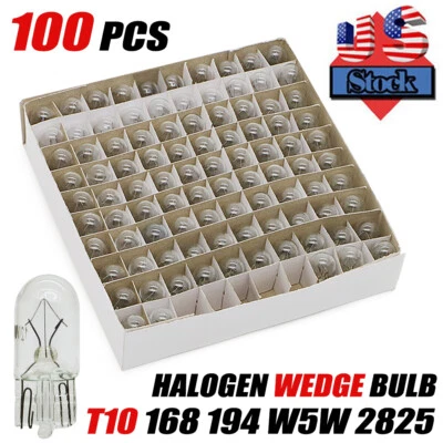 100 Pack 194 Halogen Signal Wedge Bulb T10 3W3 168 White Light Turn Lamp Marker - Image 1 of 4
