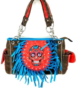 SUGAR SKULL DAY OF THE DEAD BAG CONCEALED PURSE MOTORCYCLE SHOULDER HANDBAG - Picture 1 of 8