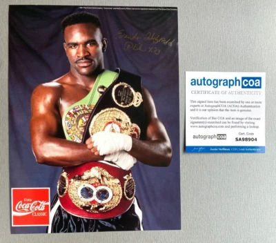 EVANDER HOLYFIELD Boxen signed Autogrammkarte 20x29 Autogramm ACOA + Zitat - Bild 1 von 2