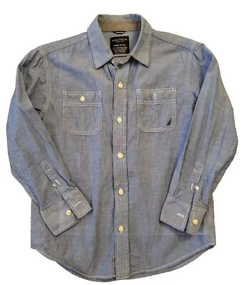 Camisa vintage años 90 Nautica niños talla (M) 10/12 azul y blanco cosida con botones L/S Foto 1 de 4