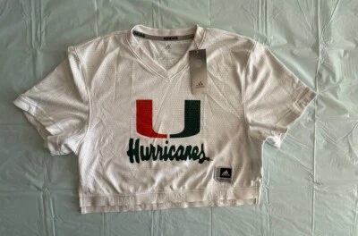 Adidas Miami Hurricanes Primegreen Blanco Cuello en V Camiseta Recortada Mujer’s Talla M Foto 1 de 4