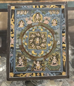 Antico tibetano XIX secolo? Thangka, Buddha dipinto religioso su cotone - Foto 1 di 7