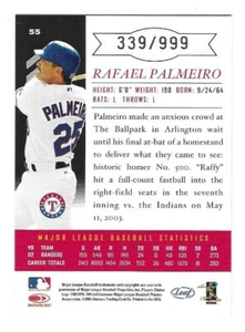 Rafael Palmeiro 2003 LEAF LIMITED MLB SILVER PARALLEL CARD #55 Rangers SP /999 - Picture 1 of 2
