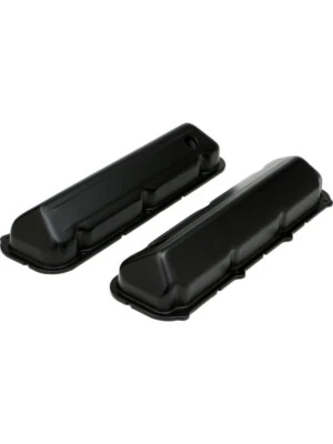 Trans-Dapt Valve Cover Stock Height Baffled Breather Holes Steel Black P (8732) - Image 1 of 4