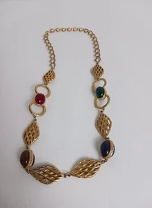 Goldtone Multicolor Gemstone Statement Necklace 24" - Picture 1 of 10