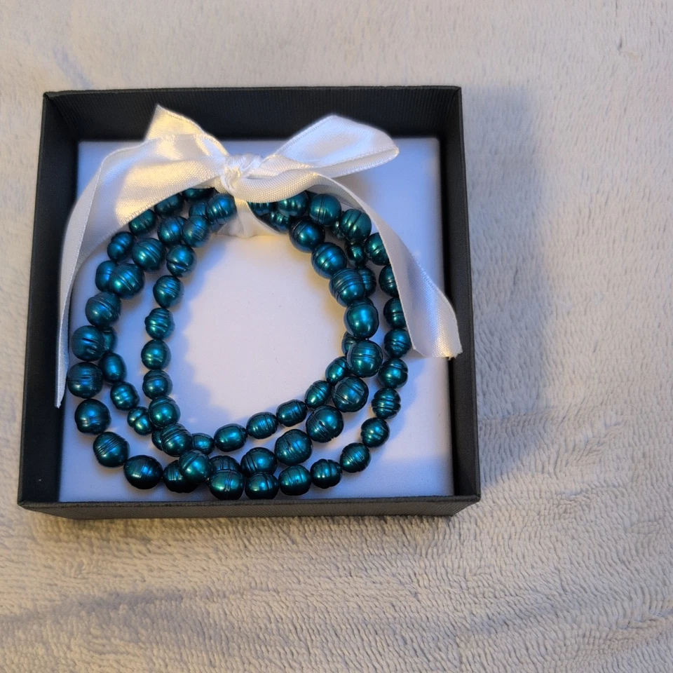 Honora Set 3 Pulseras Elásticas Perla Azul Agua Dulce Medianas Foto 1 de 4