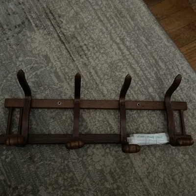 De colección Madera Curvada 4 Ganchos Montaje en Pared Sombrero Abrigo Chaqueta Bufanda Estante Estilo Thonet Marrón Foto 1 de 4